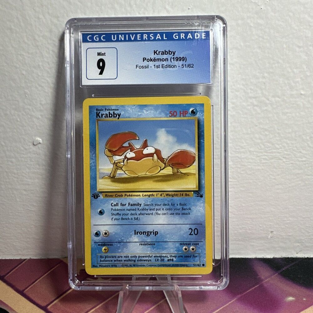 Krabby Pokemon 1999 Fossil 1st Edition 51/62  - CGC 9 Mint
